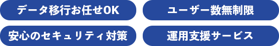 データ移行お任せOK　ユーザー数無制限　安心のセキュリティ対策　運用支援サービス